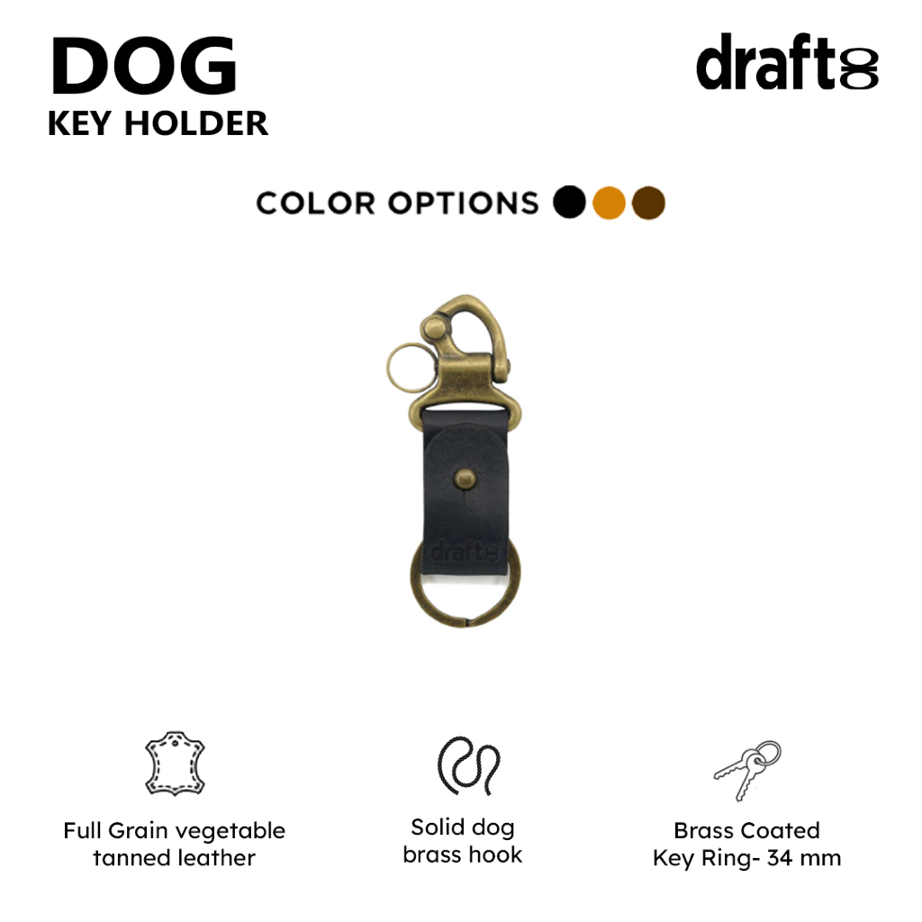 DOG key Holder. Compact and timeless, the Keyfob Dog is made from full-grain leather with a solid br