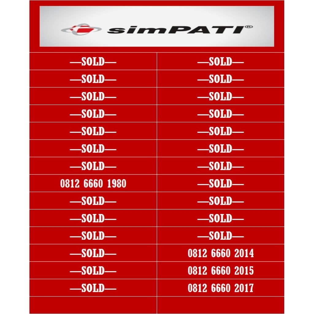nomor cantik simpati telkomsel 4G ekor tahun 08** 6660 1980, 2014, 2015, 2017