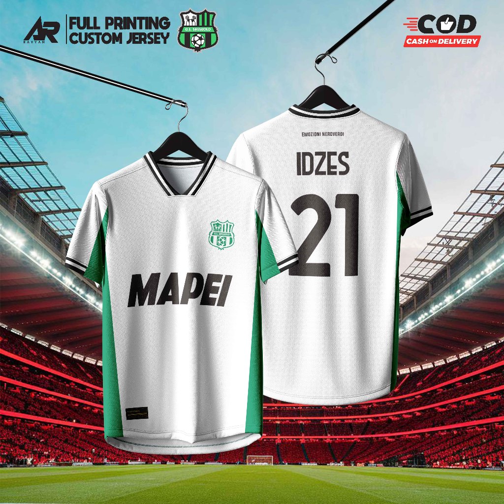 [BISA SATUAN] Kaos Jersey BOLA Sassuolo Calcio AWAY PUTIH FULL PRINTING 2025 Jay Idzes SERIE A ITALI