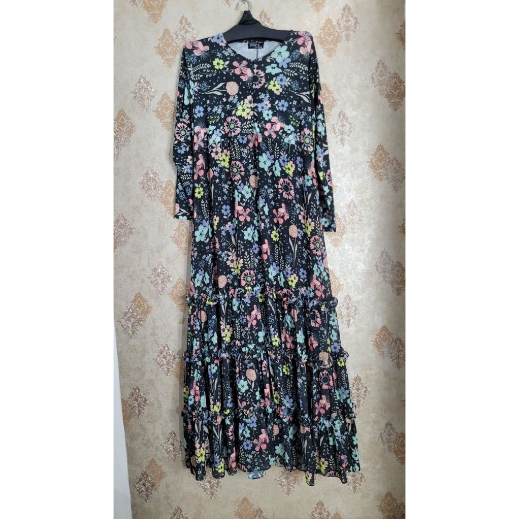 [JOZA CLOTHING] GAMIS SYARI / DRESS ONLY PRINTING " RUQAYA BLACK - FLORI IVORY " By Joza Clothing