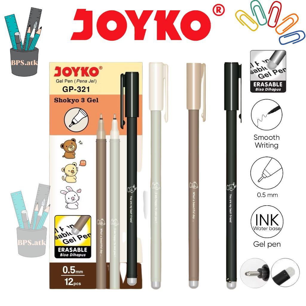 

(12 pcs) JOYKO Pulpen Erasable Gel pen Pena Bisa Dihapus GP-321 0.5mm