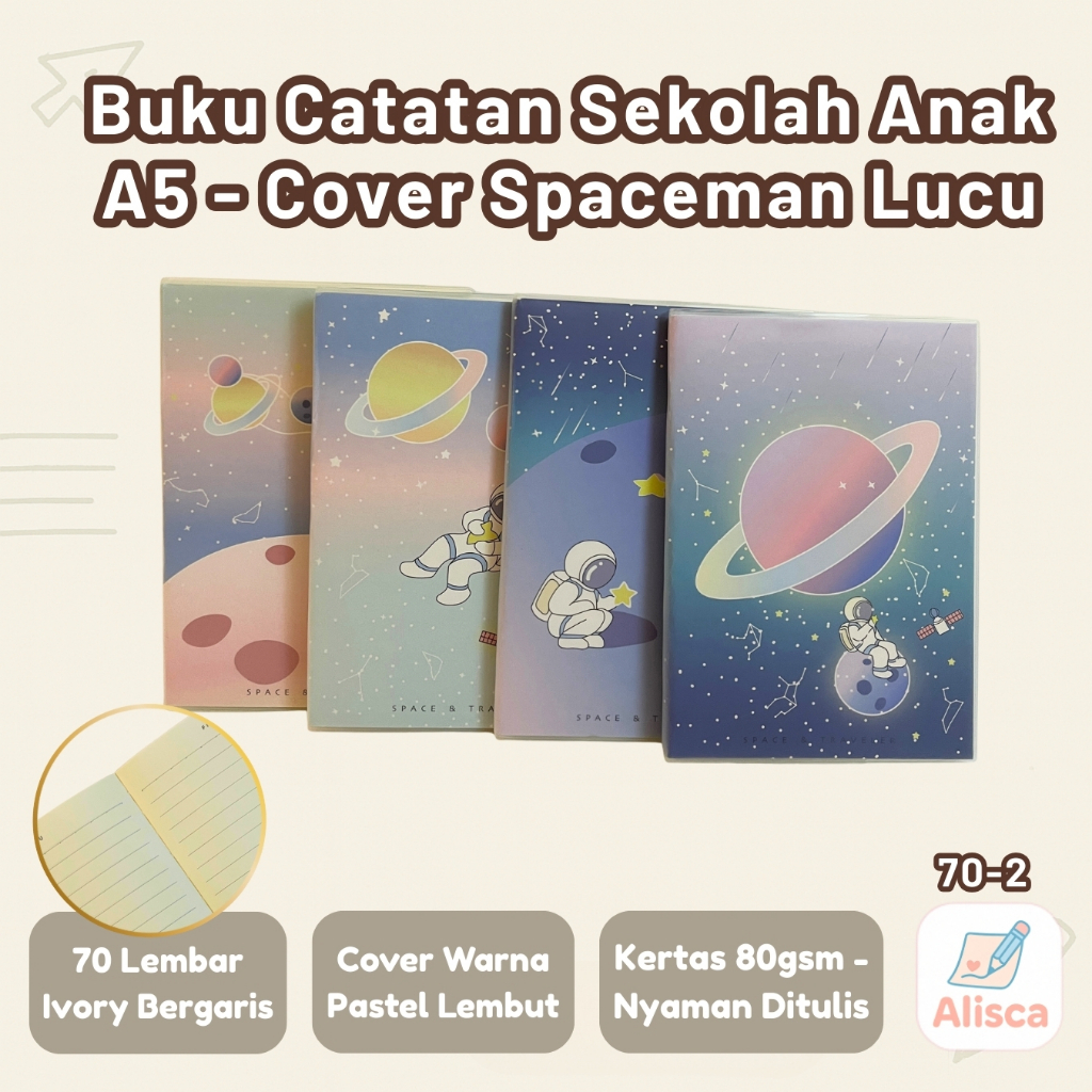 

Buku Catatan Sekolah Anak A5 Cover Space & Traveler Lucu 70 Lembar – Notebook Catatan Garis - Alisca