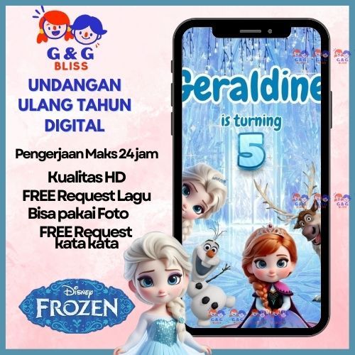 Undangan Digital Ulang Tahun Anak Perempuan Undangan Video ultah - FROZEN CUTE