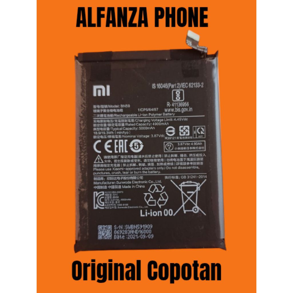 Baterai BN59 Redmi Note 10 , 10s Normal Jaya Ori Copotan