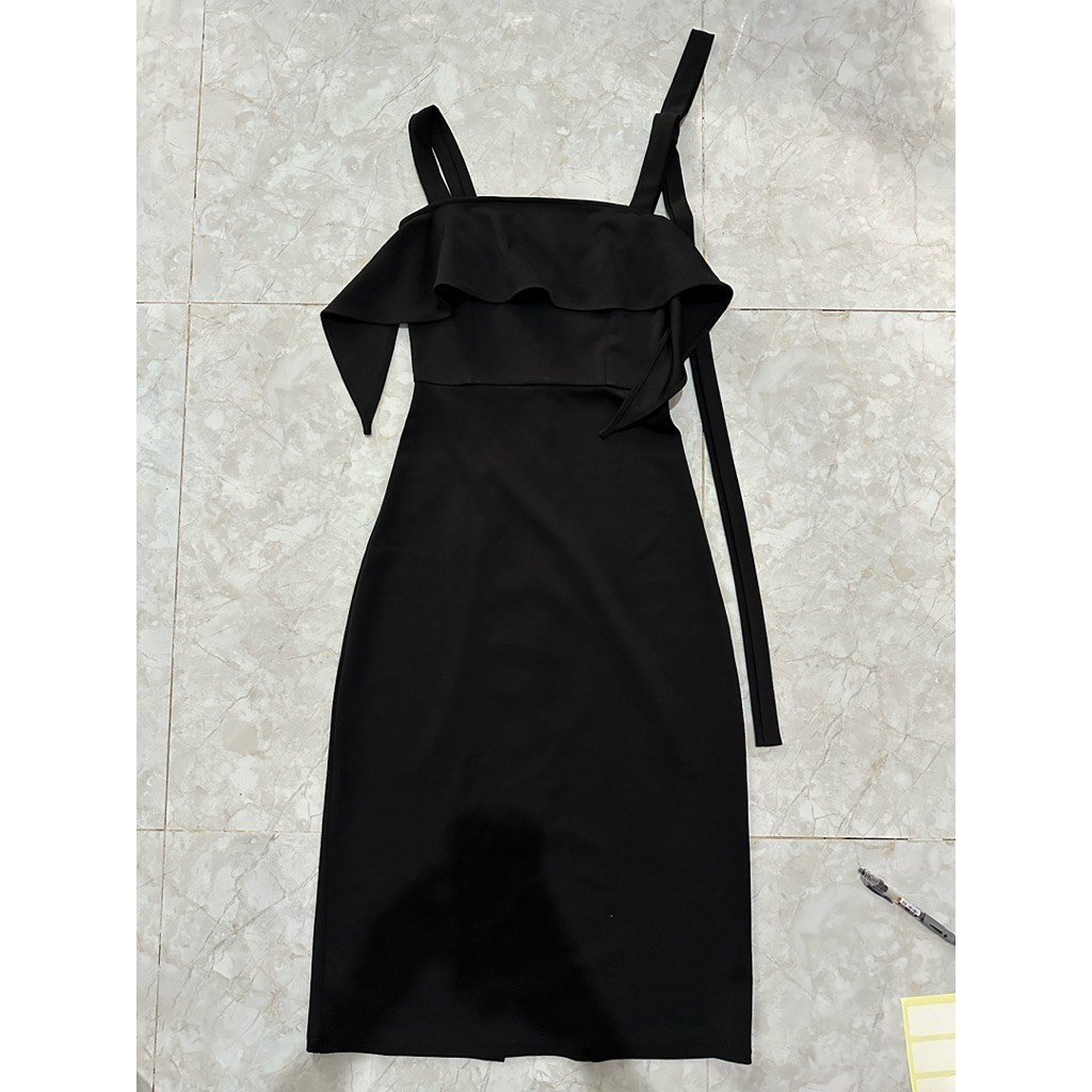 PRELOVED DRESS DINNER SPAN HITAM BELAHAN BELAKANG PITA