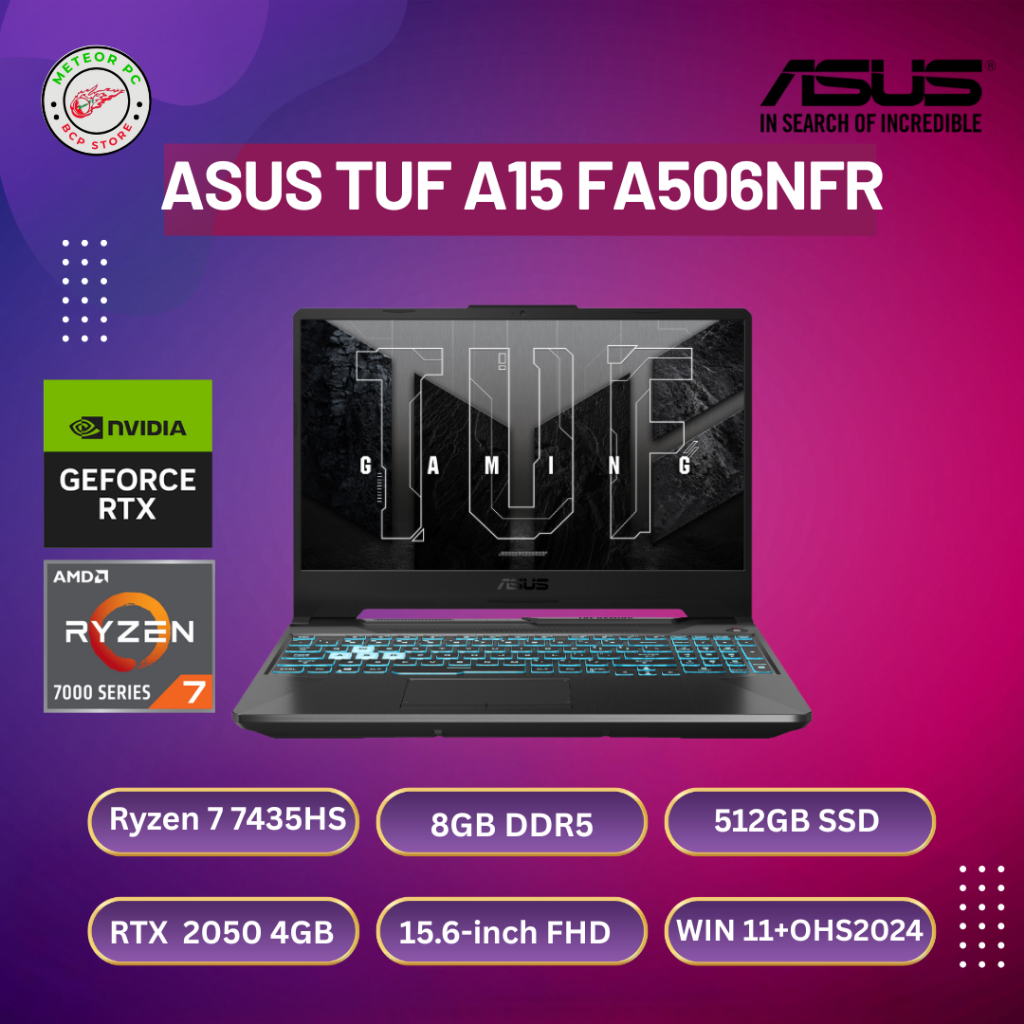 Asus tuf a15 fa506nfr amd ryzen 7 7435hs/8gb/512gb/rtx2050 vga 4gb/win 11+ohs2021+/15''inch