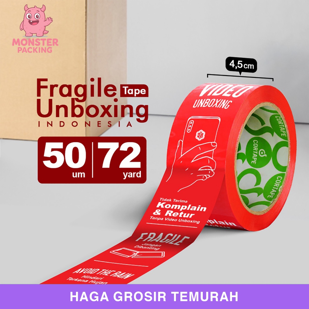 

Lakban FRAGILE 48mm Unboxing IND Isolasi PREMIUM TERMURAH/Satuan