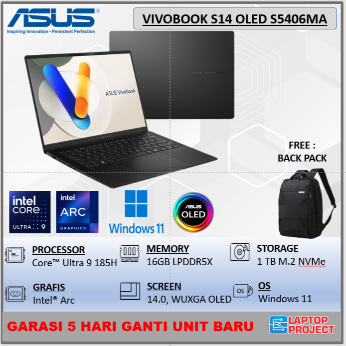 ASUS VIVOBOOK S14 OLED S5406MA ULTRA 9 185H 16GB 1TB 14.0 OLED Window 11