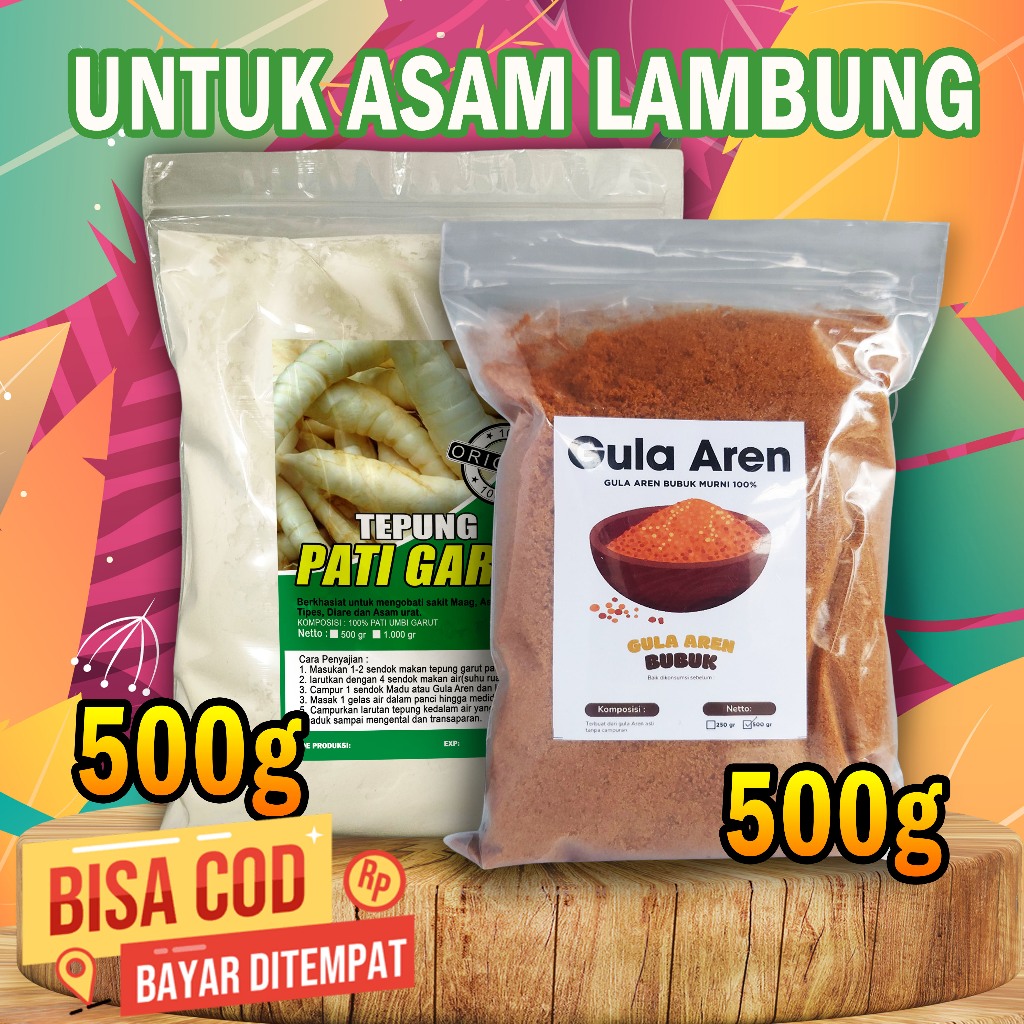 

TEPUNG GARUT UNTUK ASAM LAMBUNG 500gram + GULA AREN BUBUK 500gram