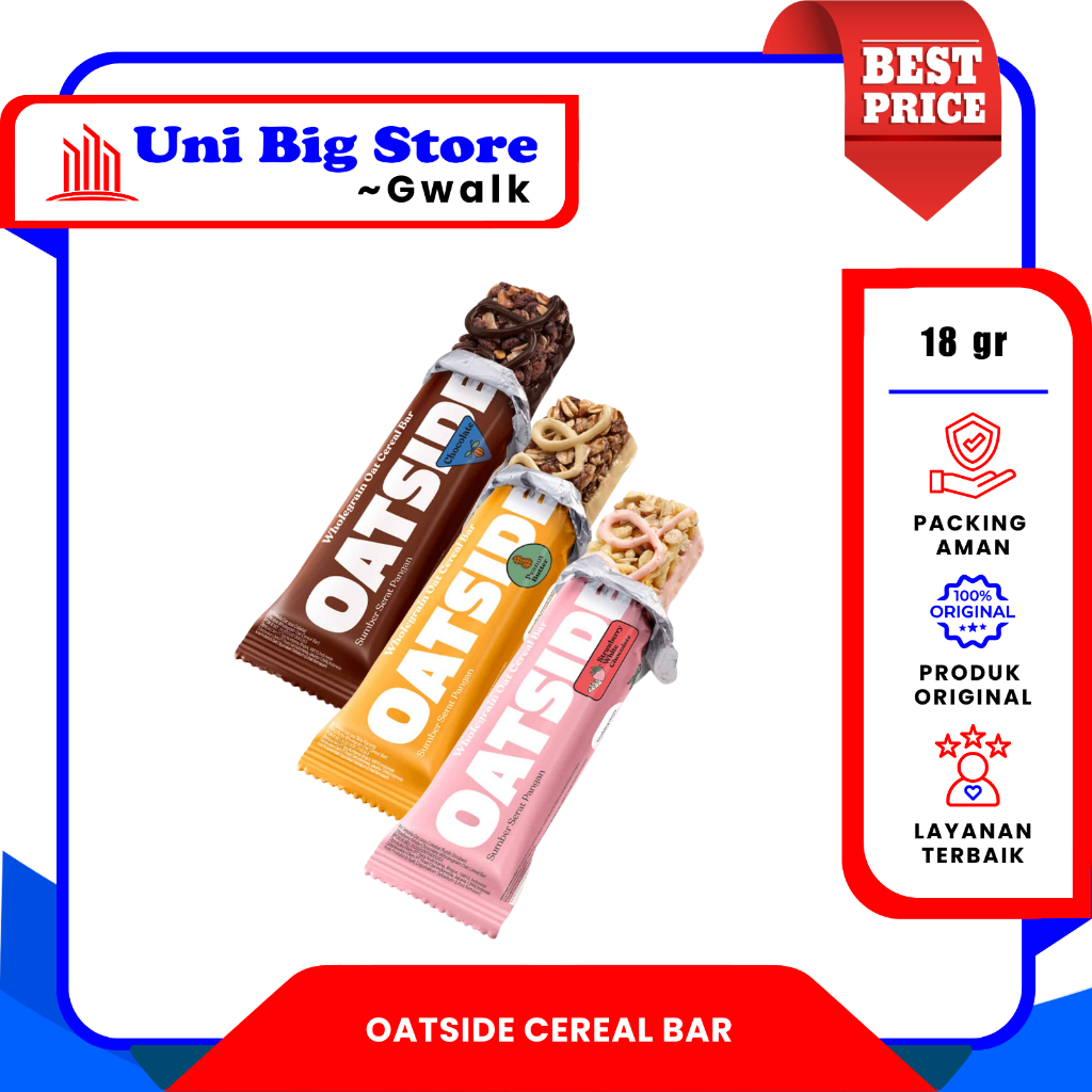 

OATSIDE WHOLEGRAIN OAT CEREAL BAR SEREAL CHOCOLATE - PEANUT - STRAWBERRY - 18 gr
