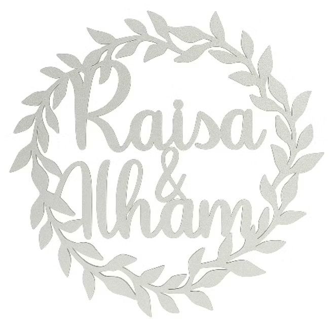 Custom Backdrop Nama Kayu Dekorasi Daun Wedding Lamaran Pernikahan Engagement Inisial Tunangan