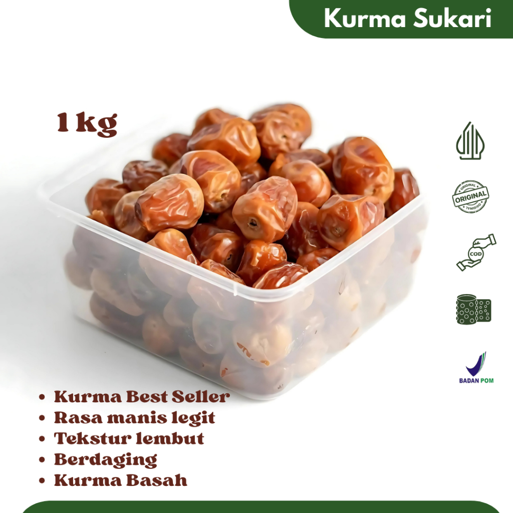 

Kurma Sukari Thinwall 1 Kg - Kurma Raja Basah Premium Quality