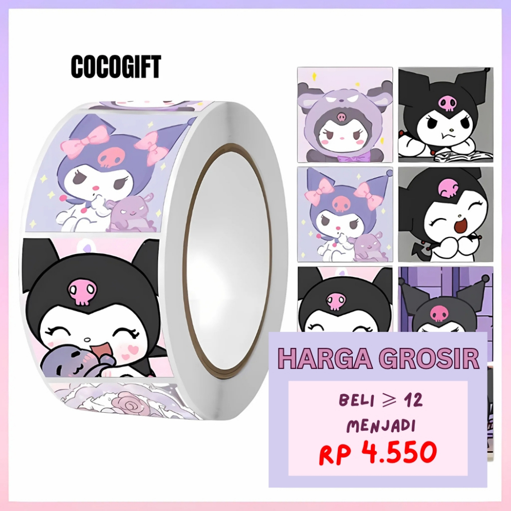 500 PCS Stiker Roll Sanrio Cartoon Stiker Roll Lucu  Untuk Tempel di Box Packaging