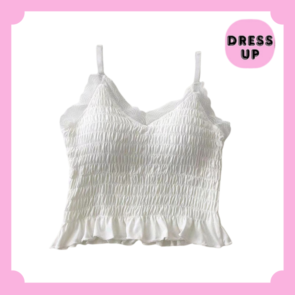 [DRESS.UP] BR170 Tank Top Bra Busa Renda V-Neck Tanktop Crop Top Wanita Crinkle Tanpa Kawat Singlet 