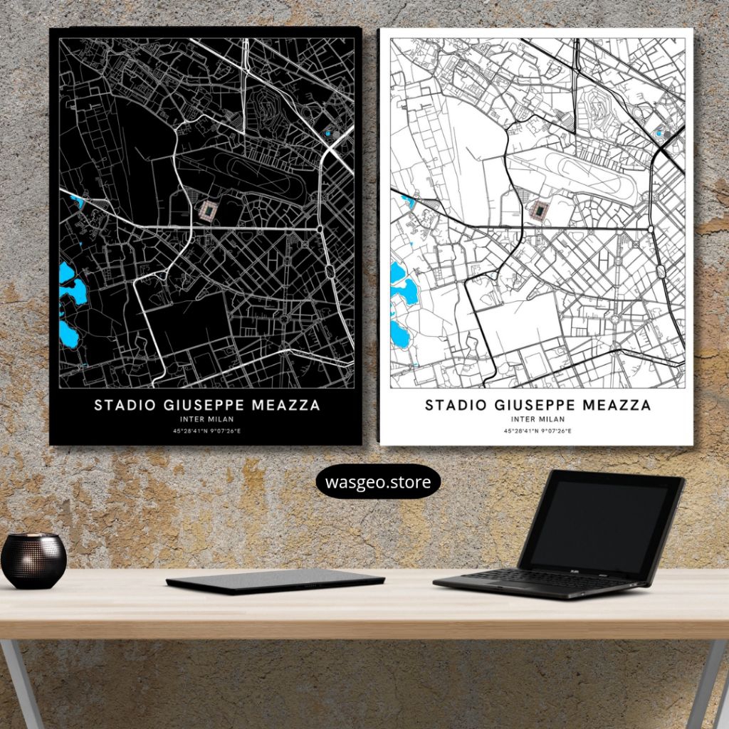 Poster Peta Stadion Giuseppe Meazza Inter Milan Hiasan Dinding Minimalis Aesthetic