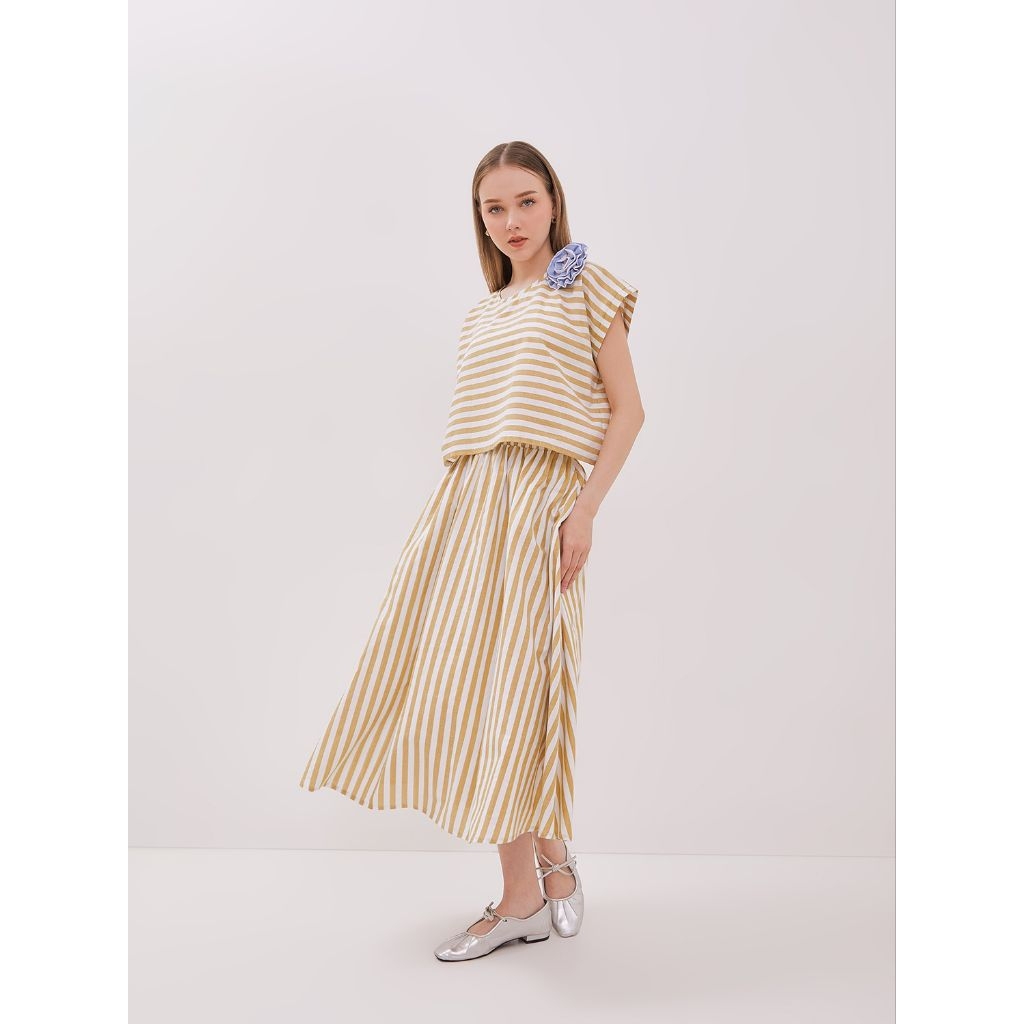 MABEL - KENDRA Midi A-Line Skirt / Rok Katun Garis Garis Salur / Rok Garis All-Size