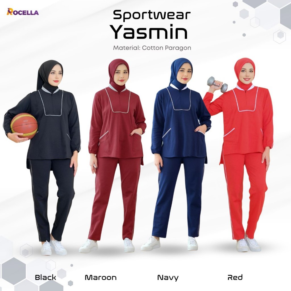 Rocella Sportwear Yasmin / Baju Olahraga Muslim / Baju Senam Wanita Jumbo / Set Baju Olahraga Wanita