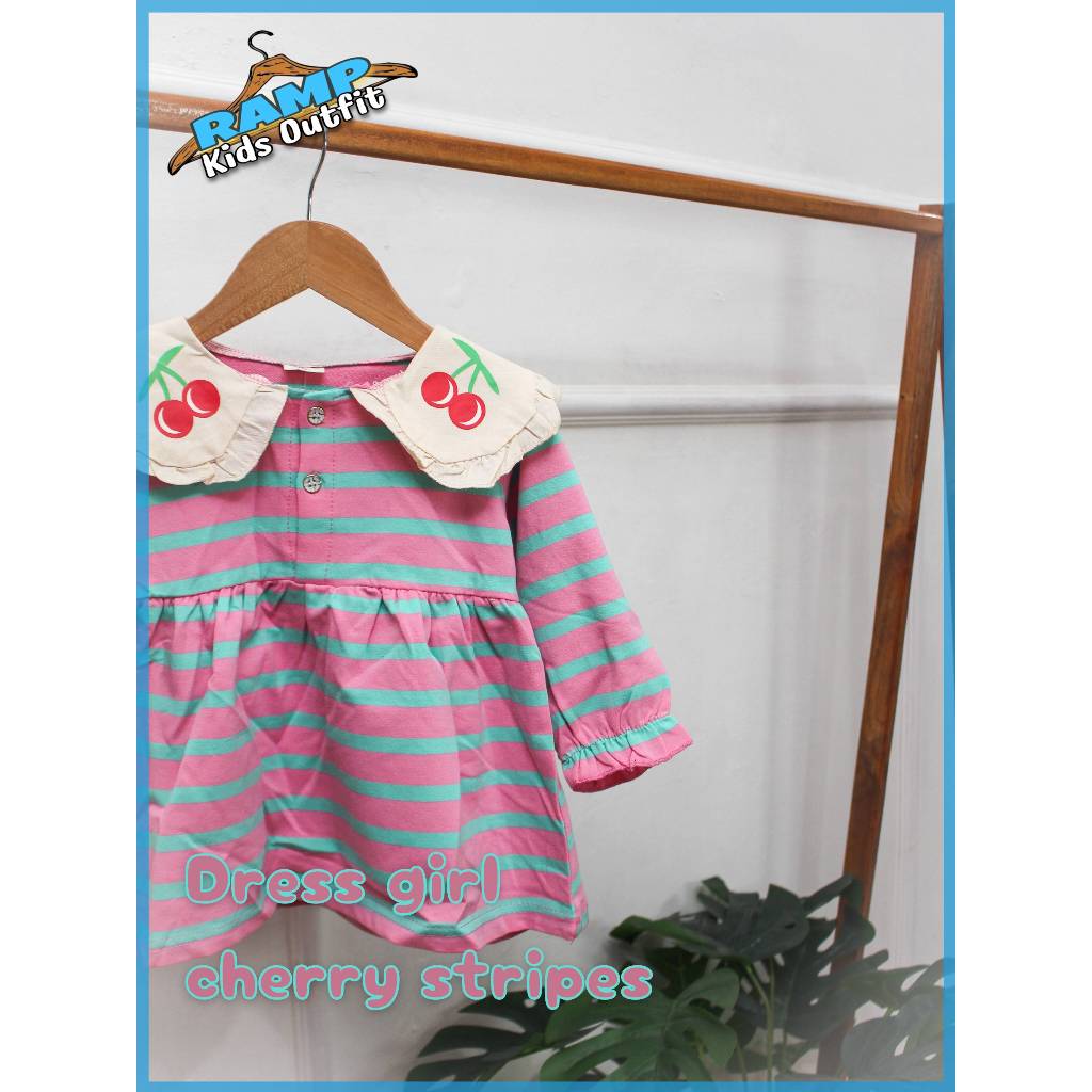 dress anak perempuan | dress motif garis-garis | dress kerah anak | Dress girl cherry stripes ball 5