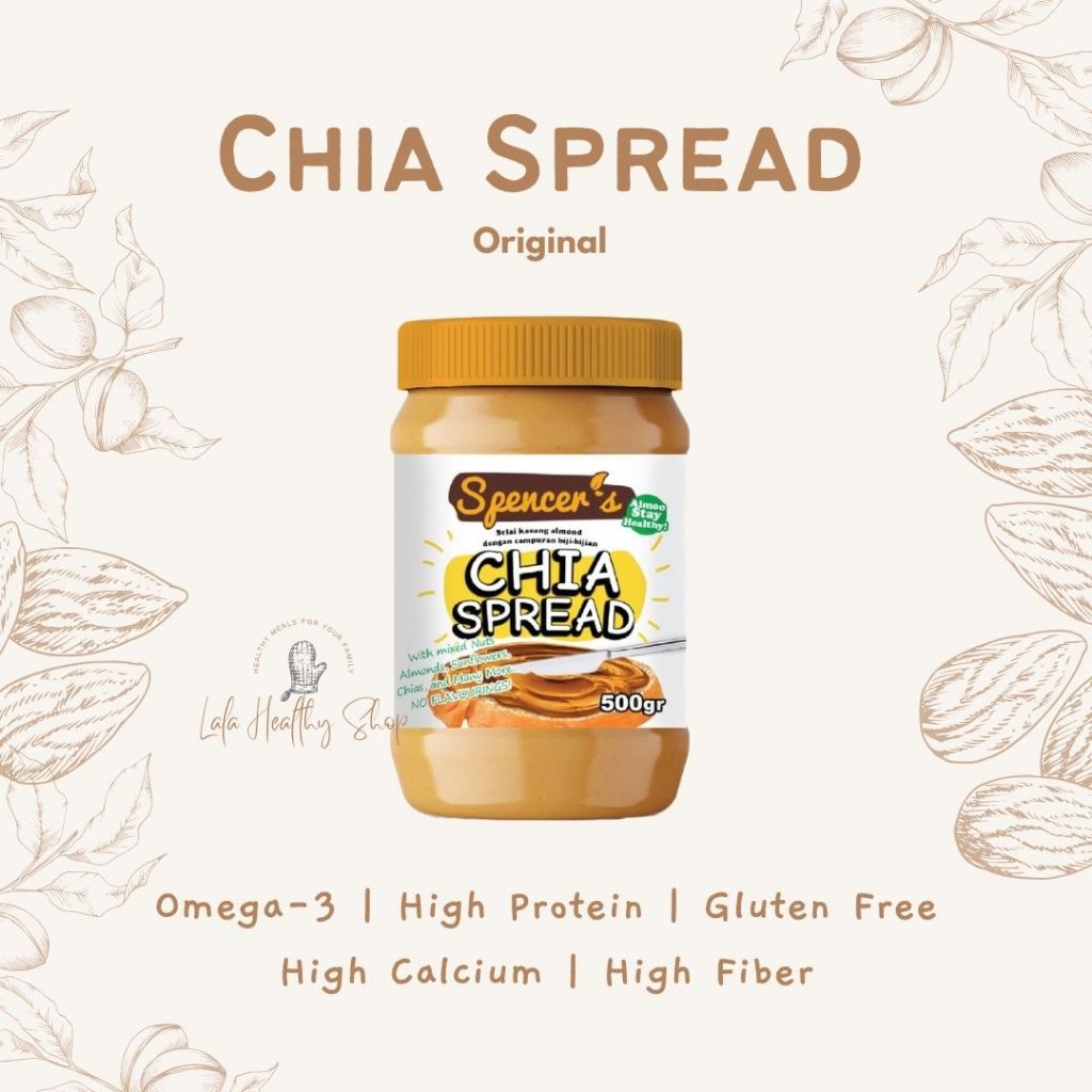 Spencer's Chia Spread Original (500g) | Selai Kacang Almond dengan Tambahan Biji-Bijian