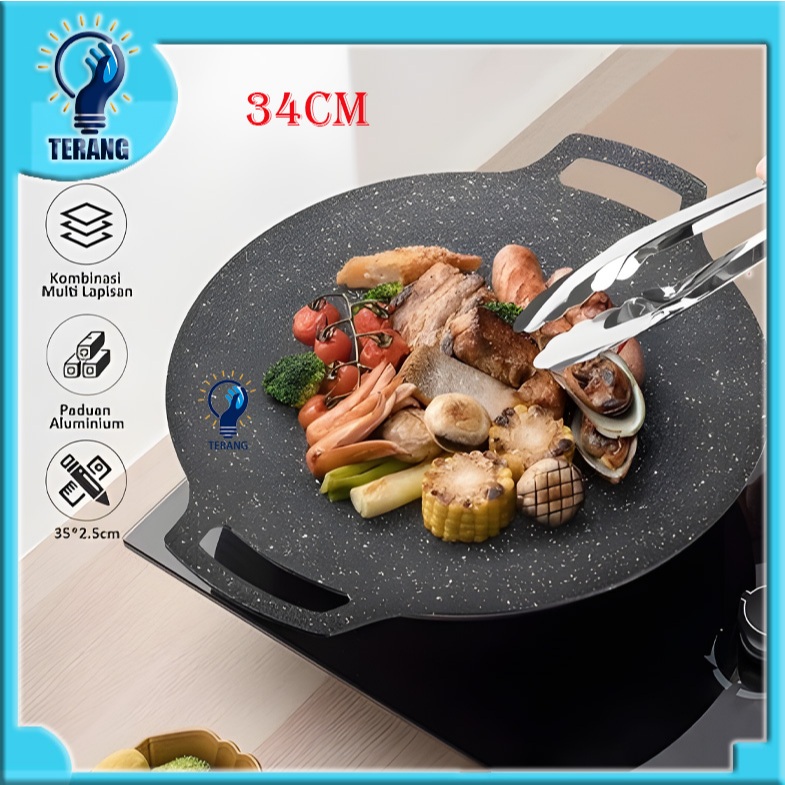 Wajan Konduksi panggangan jumbo 34cm Wajan Besi BBQ Korea anti lengket