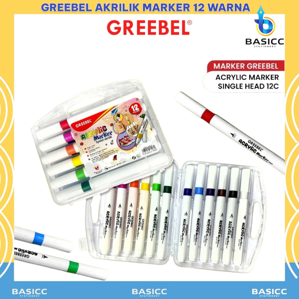 

Greebel Acrylic Marker Single Head 12 Warna Spidol Set Akrilik | GMAS-12C @ 1Set