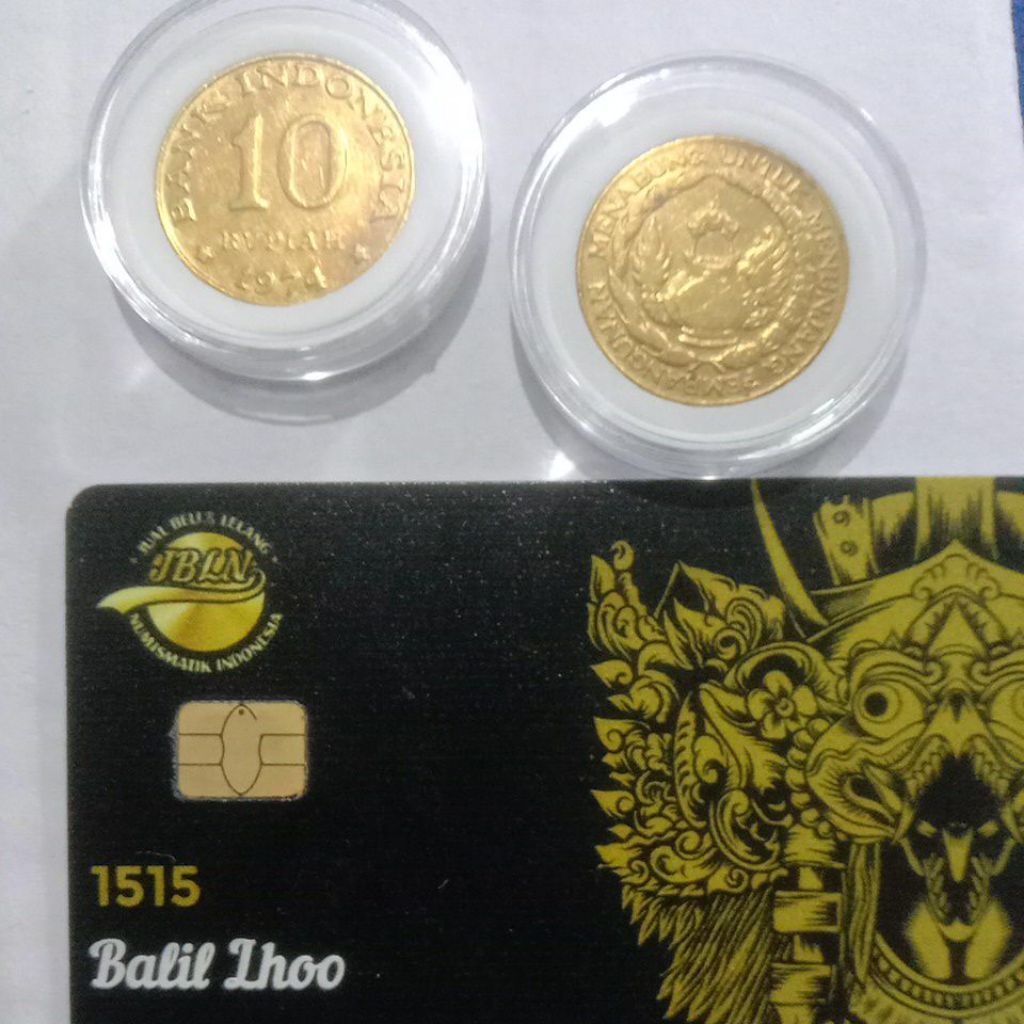 10 rupiah Tabanas kuning 1974 plus pelindung kapsul koin