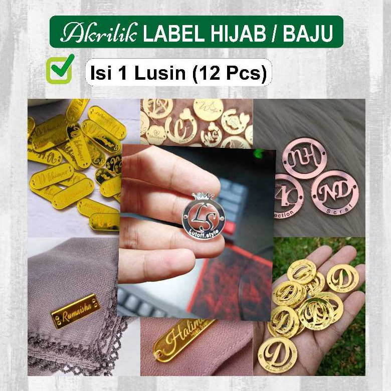 

Isi 12 Pcs Label Akrilik Hijab Jilbab Kaos Baju Gamis Custom Gold Rose Gold Silver Transparant Acylic