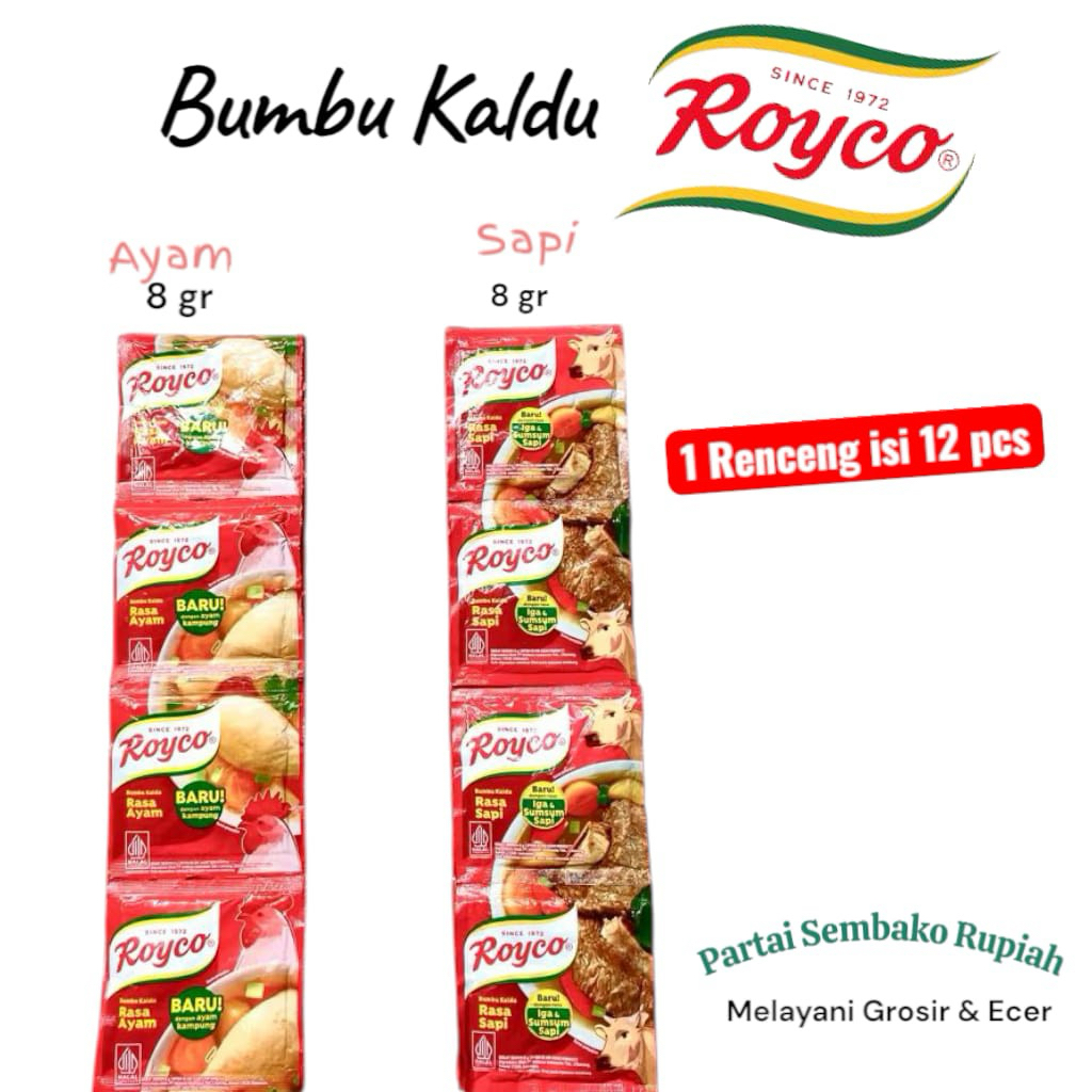 

Royco Bumbu Penyedap Ayam, Sapi Renceng ( 12 PCS ). Melayani Grosir (10 rtg ke atas) dan Eceran