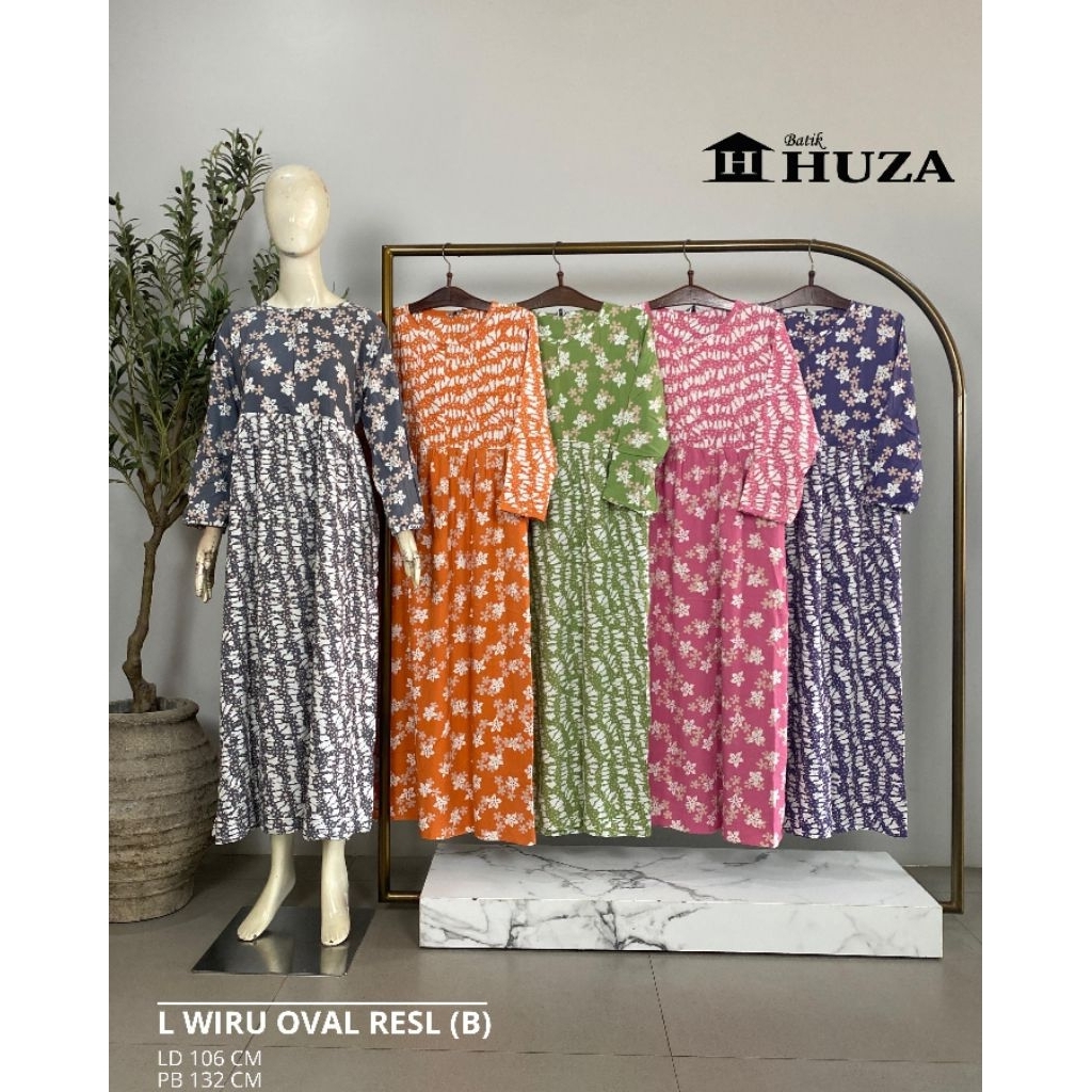 {LD 106 CM} Daster Huza Batik Pekalongan ll Longdres Wiru Oval Resleting Lengan Panjang
