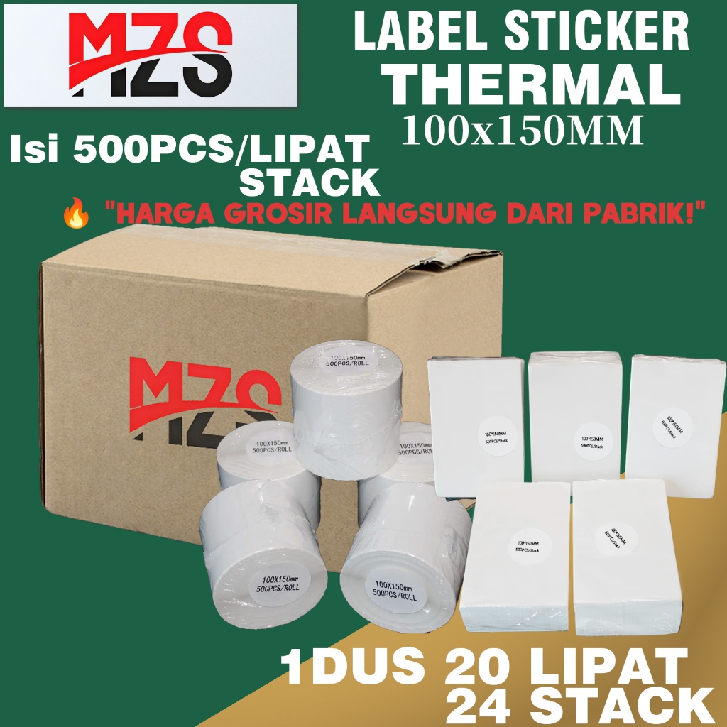 

MZS Label Sticker Thermal Isi 500pcs/Lipat 100x150MM（1dus isi 20 lipat）