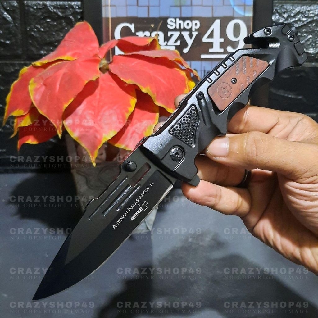 Pisau Survival Lipat Automatic Boker Titanium EDC Outdoor " Pisau Tactical