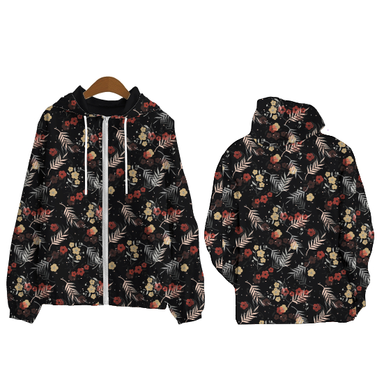 Jaket parasut motif hitam bunga fullprinting/jaket lari/jaket sepedah
