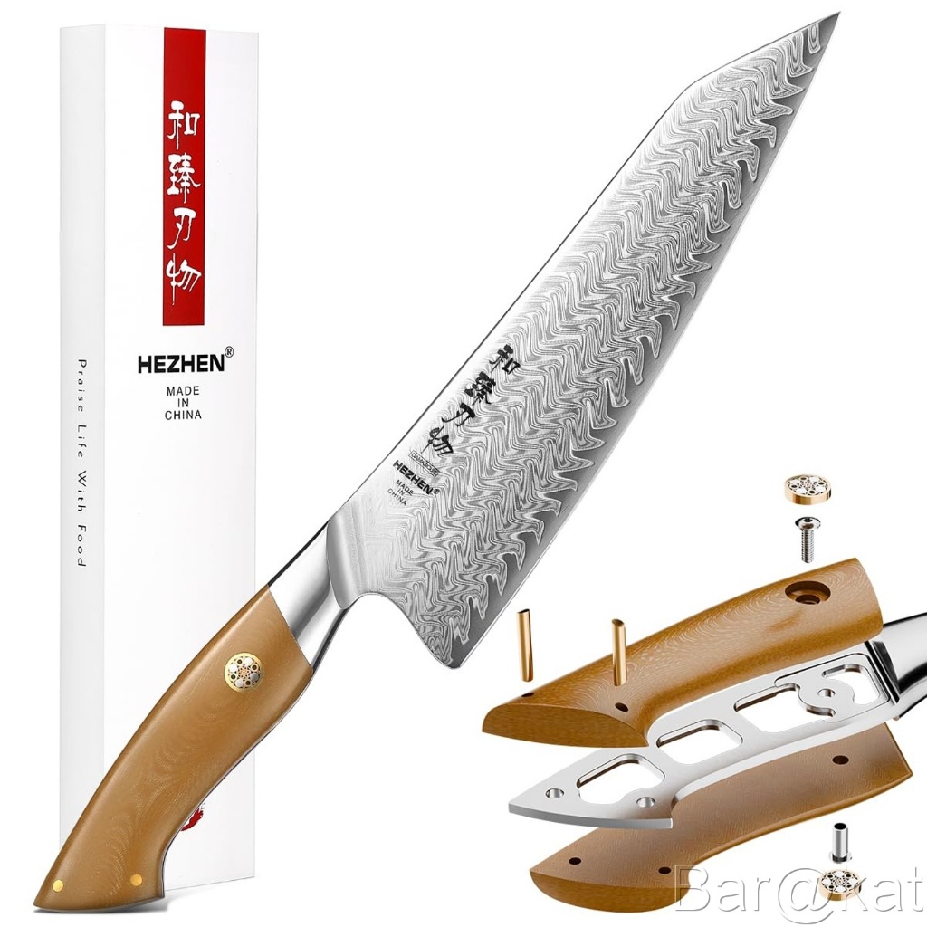 HEZHEN Elegant Series 8.5" Chef Knife | 67-Layer Damascus Steel & Linen Micarta Handle