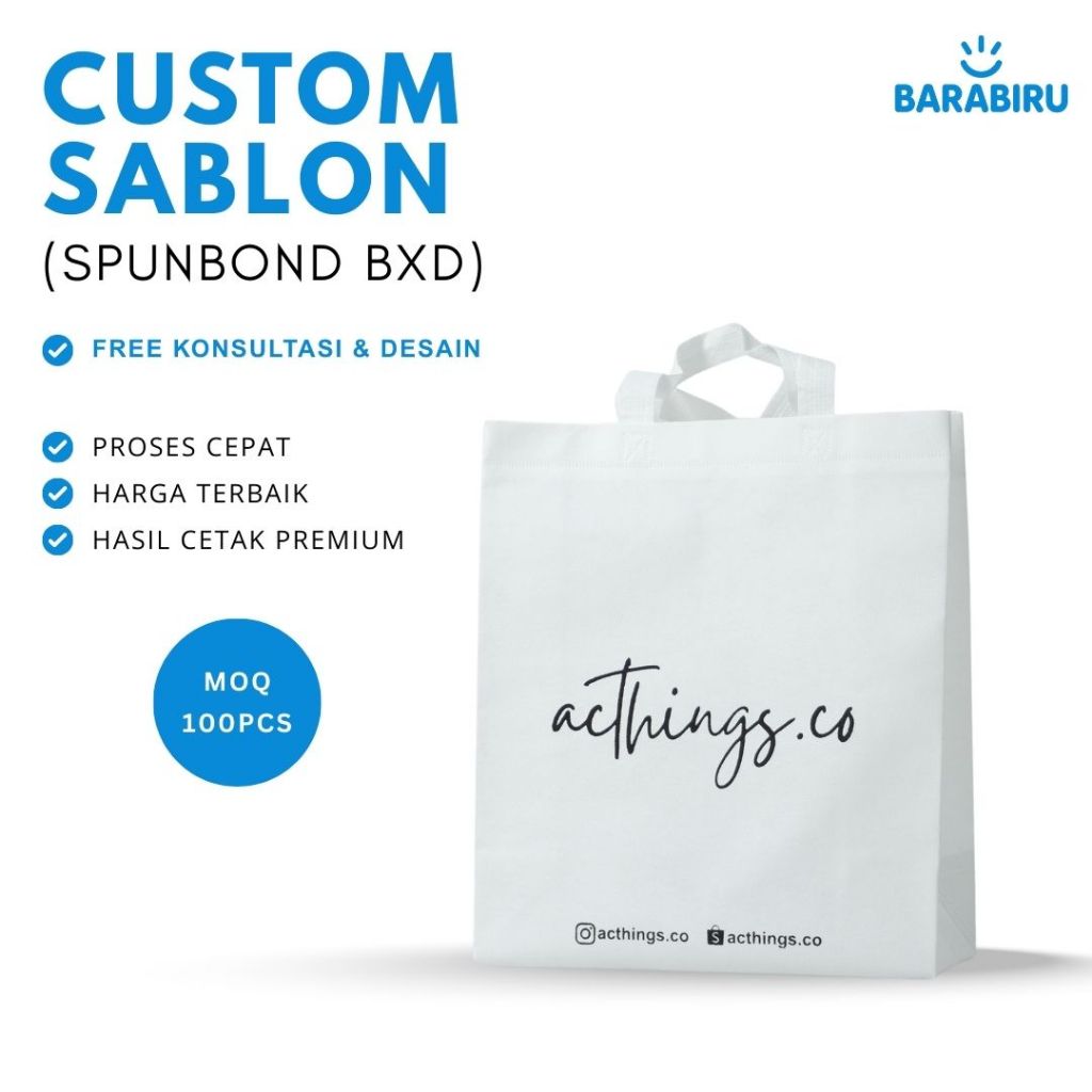 

[ Custom ] Sablon Nama Logo Tas Spunbond Handle Box Lebar Bawah Goodie Bag Promosi Suvenir Acara Lain