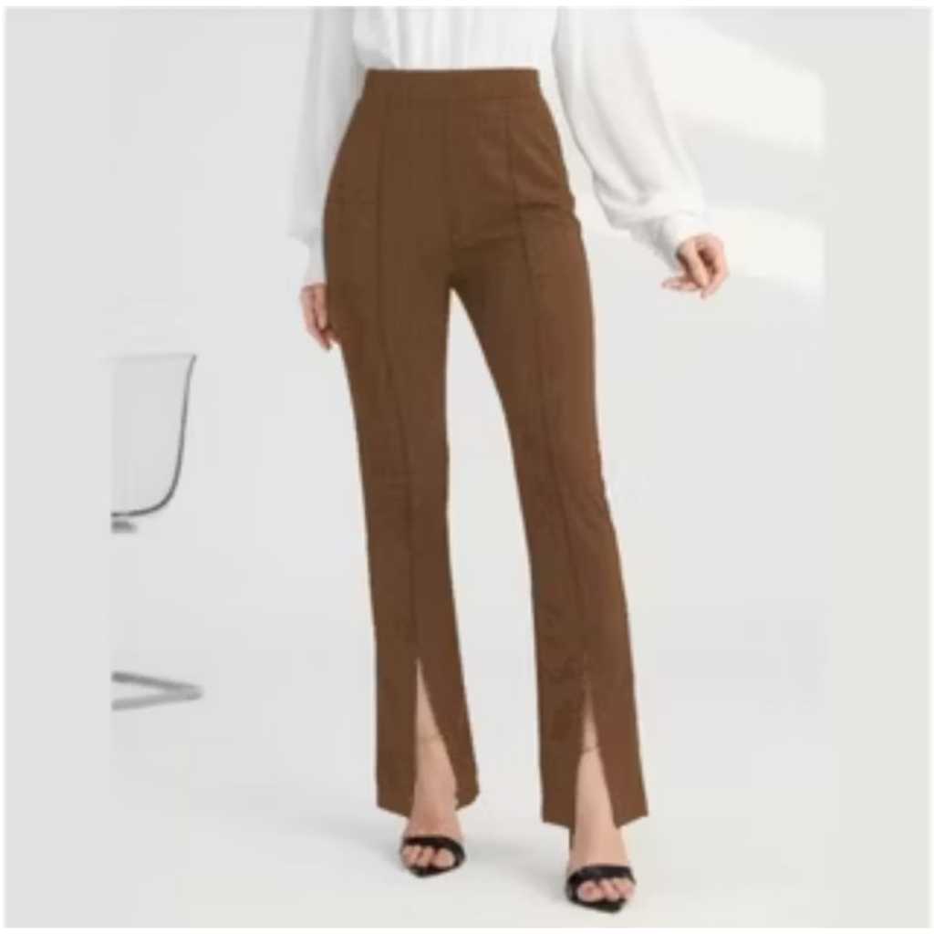 Celana Scuba Cutbray Flare Highwaist Belah Depan