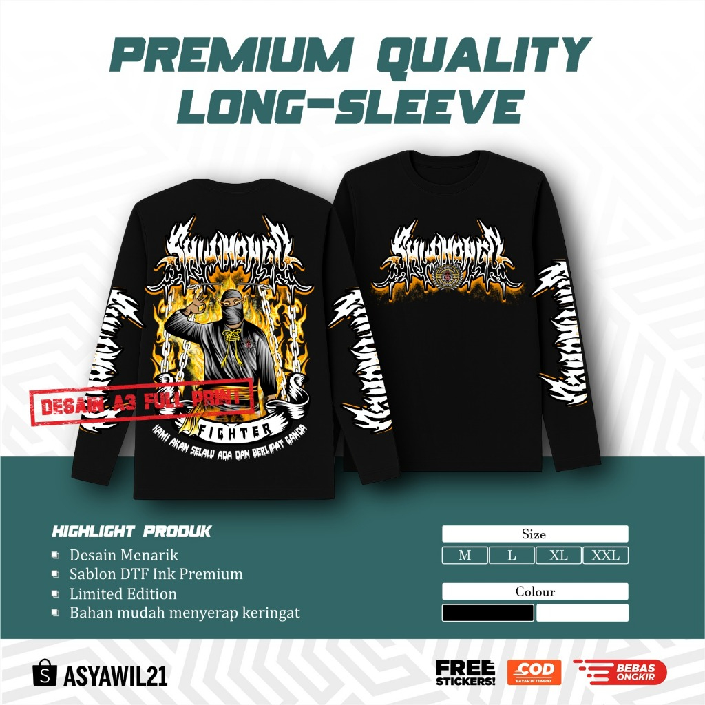 KAOS LENGAN PANJANG PSHW FIGHTER KAMI AKAN SELALU ADA DAN BERLIPAT GANDA T-SHIRT LONGSLEEVE PSHW - K