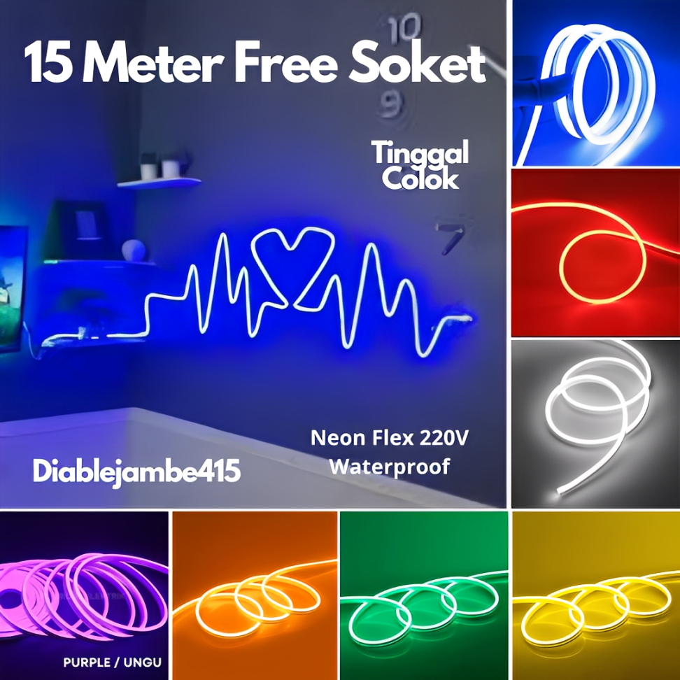 Lampu Led Neon Flex 15 Meter Kamar Aesthetic Tempel Dinding Running Remote / Lampu Neon Flex RGB