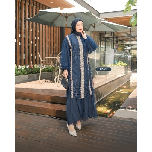 Gamis Kondangan Terbaru Mewah Kekinian Adena Maxy CB  Bahan Kain Ceruty Babydoll Full Puring Mix Bru