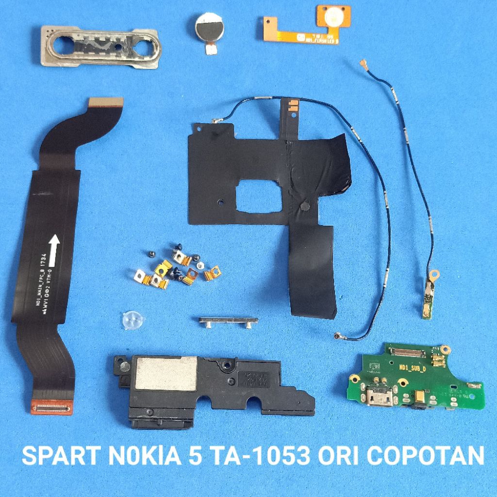 Sparepart Nokia 5 TA -1053 Second Original Copotan  kabel siyal  Flex UI board  papan konektor cas  
