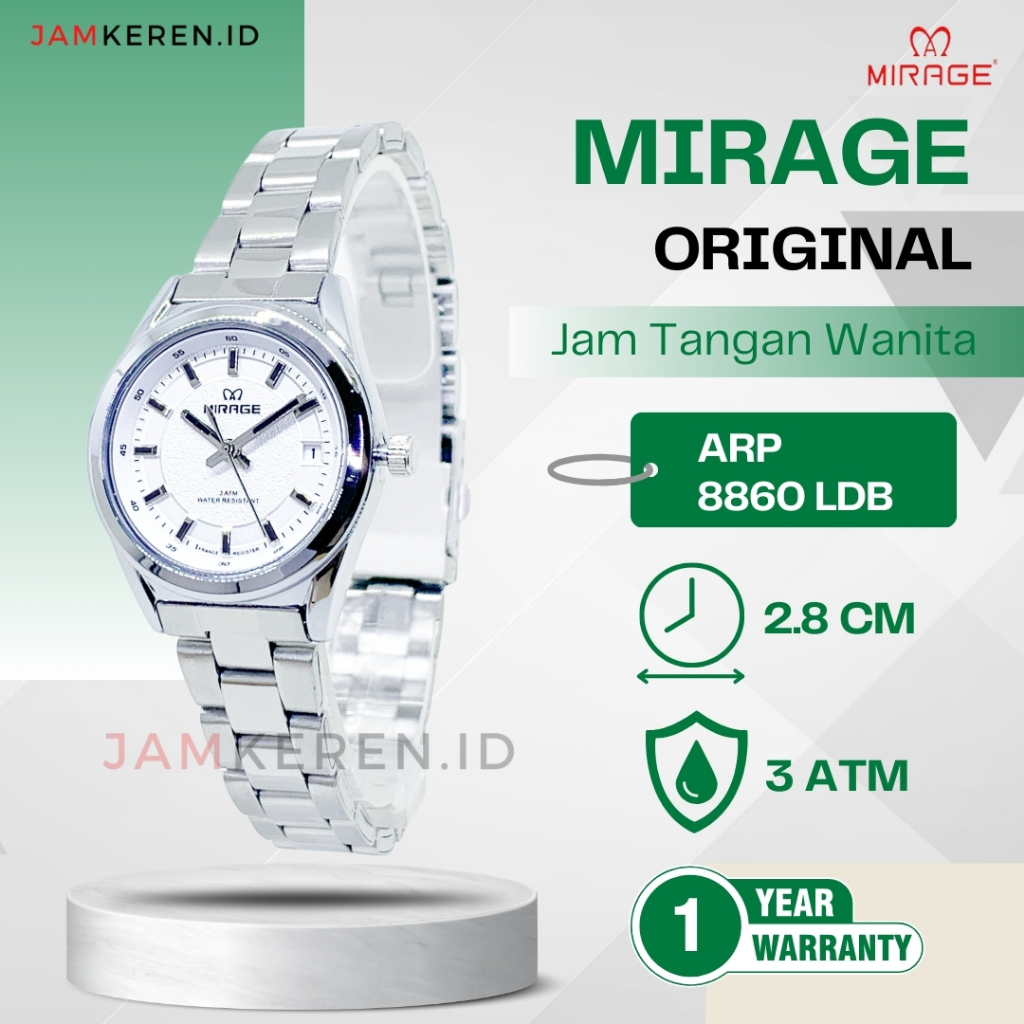 Mirage - Jam Wanita Elegan Mewah - Jam Tangan Mirage Wanita - 8860 L Original 100% Garansi Resmi