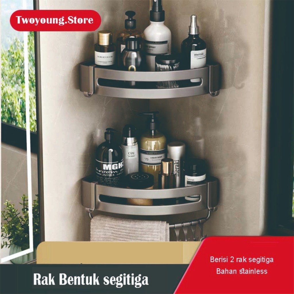 Rak Sudut Kamar Mandi Stainless Steel Rak Sabun Segitiga - Tempat Sabun, Shampo, Sikat Gigi, Odol, W