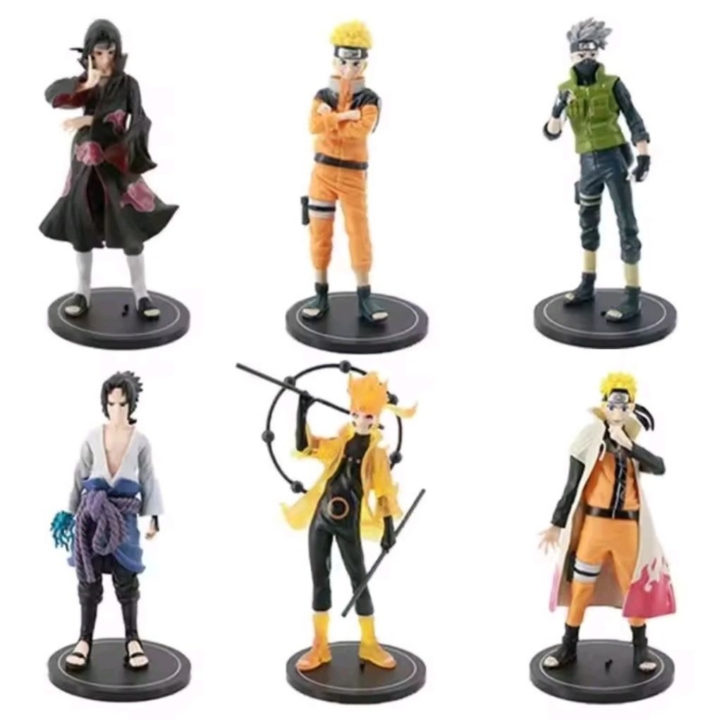 NEW Action Figur Naruto Set 6 Pcs Ukuran Besar 18cm Kakashi / Naruto Kyubi / Sasuke / Itachi Akatsuk