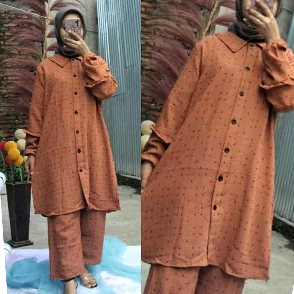 SETELAN LONG TUNIK CRINKLE LENGAN RAMPLE EDISI PREMIUM // Setelan Wanita  // Setelan Celana Wanita P