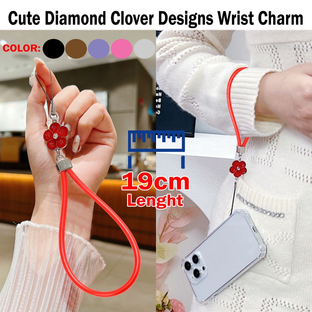 Tali Gantungan HP Tali Tangan HP Cute Diamond Clover Wrist Charm Clover Pedant Wrist Hand Strap