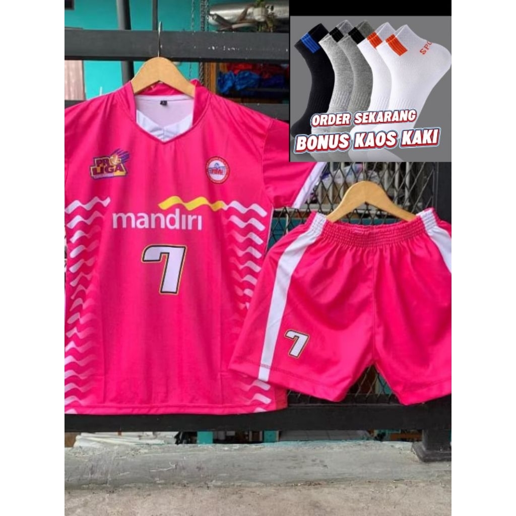 Pusat Jersey Olahraga Voli Cewek Stelan Motif Pink Mandiri