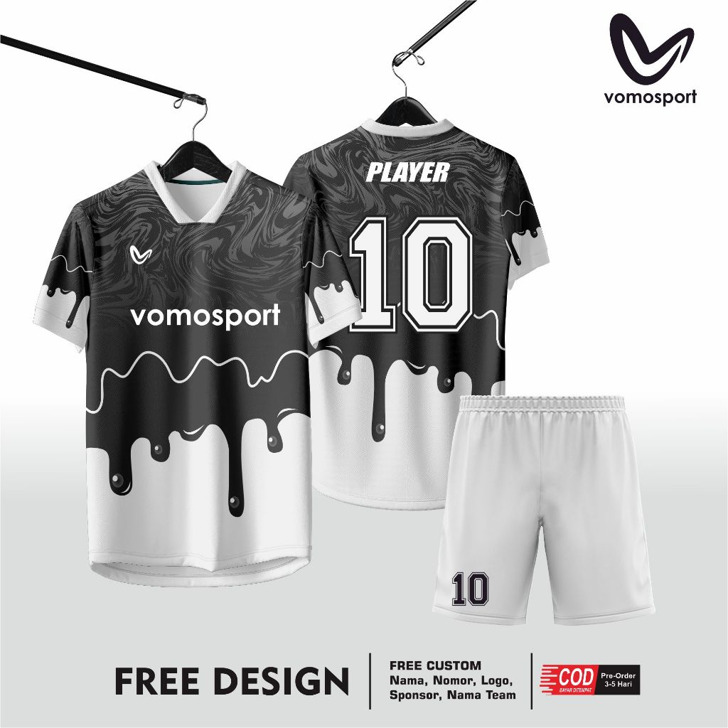 jersey futsal sepakbola hitam putih jelly full printing satuan