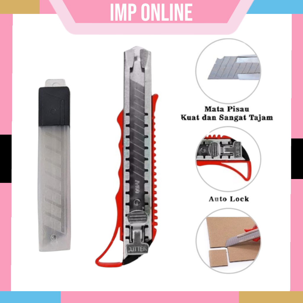 

IMP- Pisau Cutter Ukuran Besar FREE Refill 18mm Kater Pemotong Kertas Super Tajam Cuter Alat Potong Kardus Plastik Silet