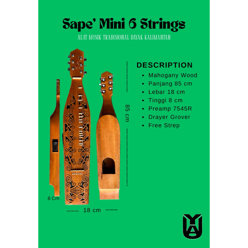 Sape Mini 6 Senar (Black Natural) Alat Musik Dayak Kalimantan