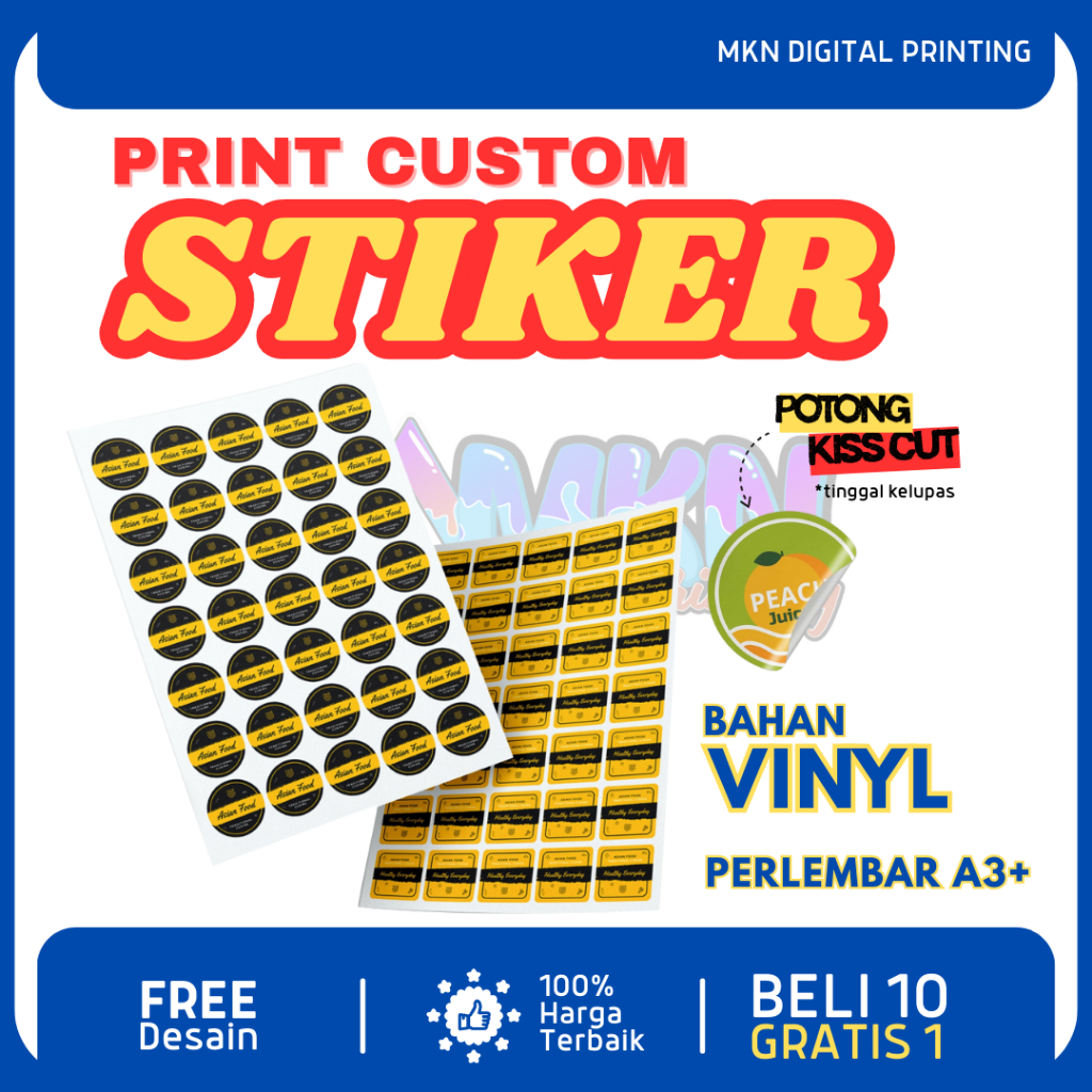 

Print & Cut Sticker Vinyl A3+, Cetak Kiss Cut Stiker Label Vinyl Murah