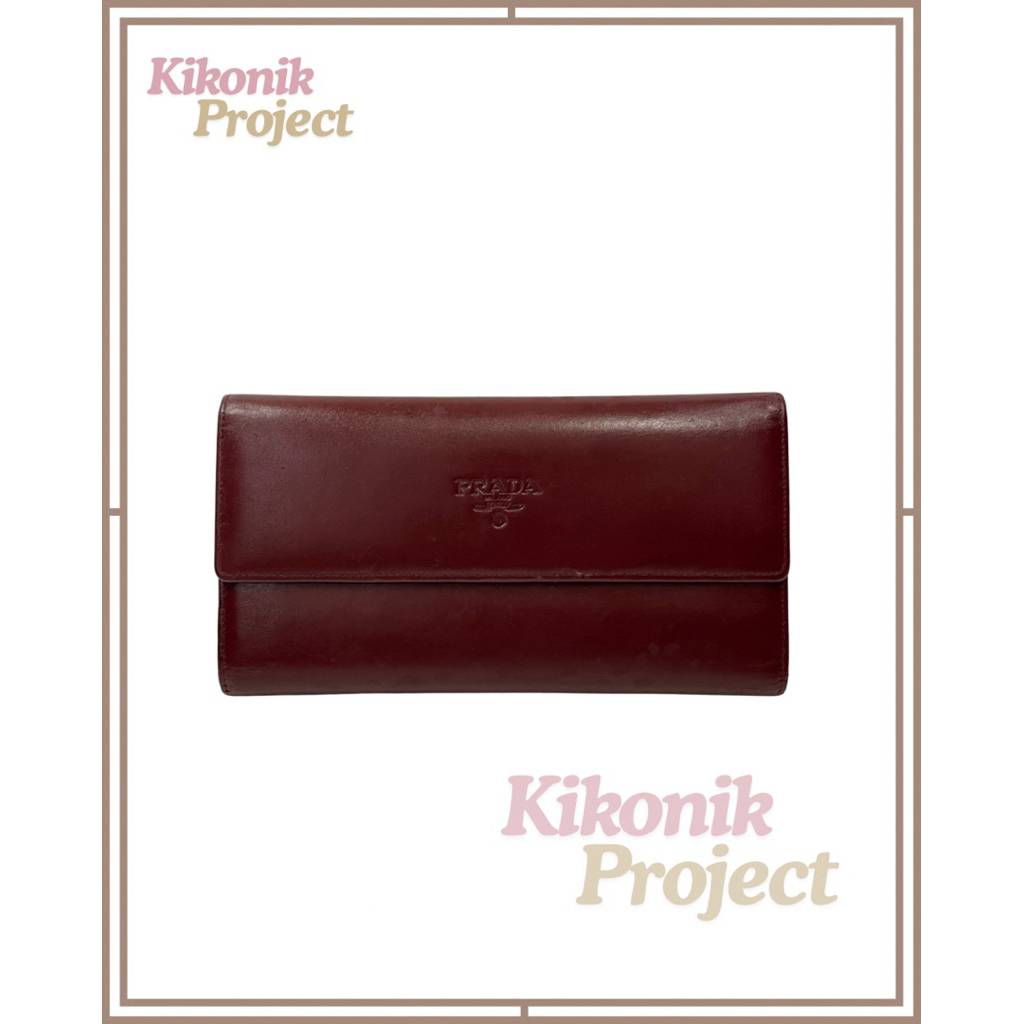 Dompet Wanita Preloved Prada Vintage Maroon Long Wallet